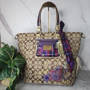 Coach Poppy Tartan Applique Spotlight Satchel Bag G1020-15881